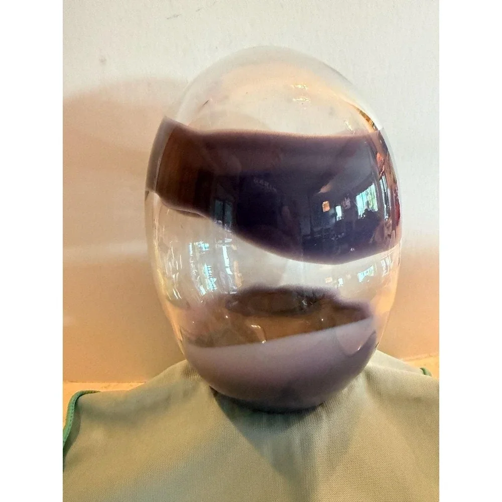 Björn Rönnquist Handblown Glass Art Egg / Vase, Purple and Clear Layered Glass